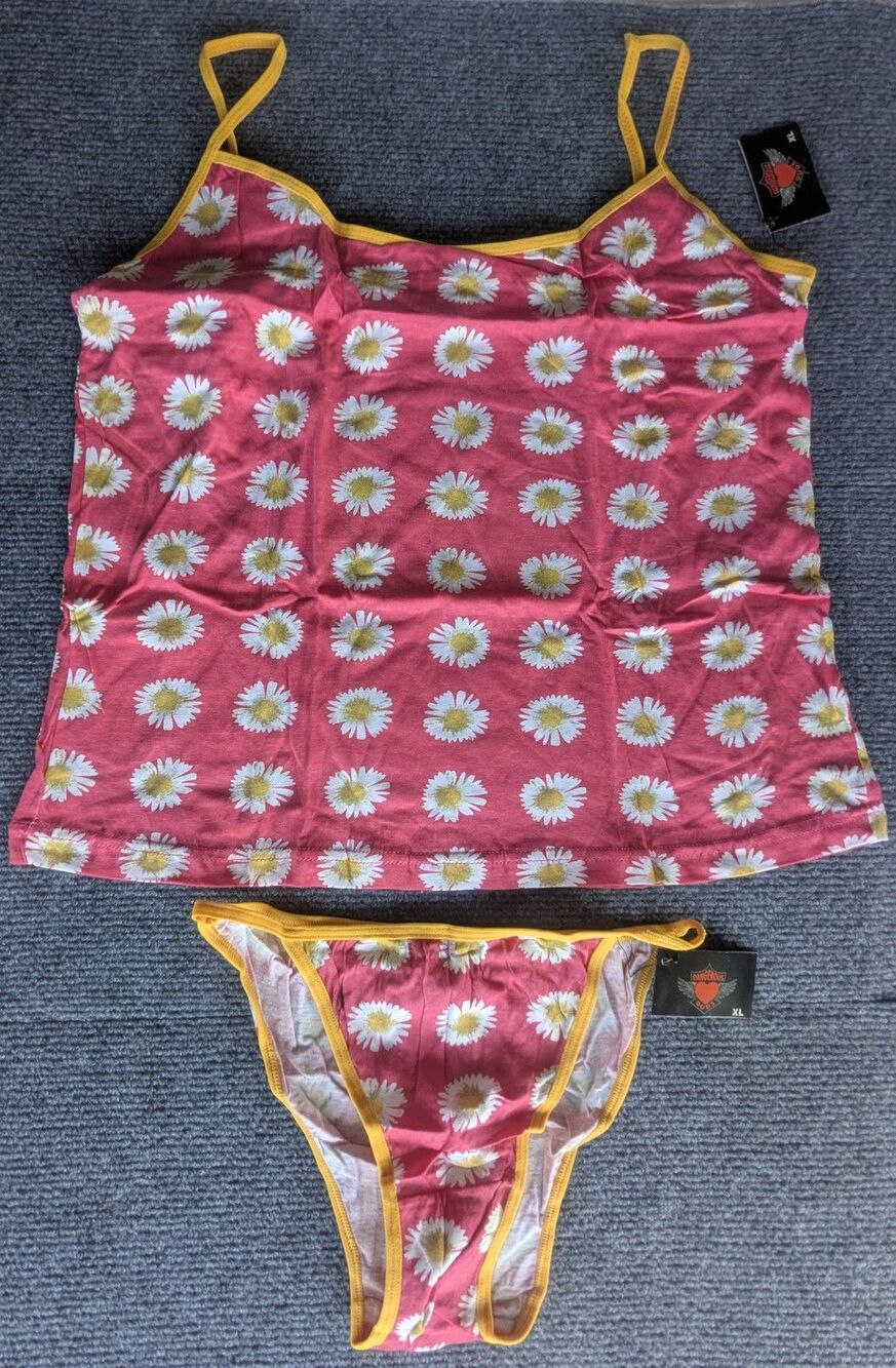 Dangerous Duds XL Daisy Print Cami & Panty Set Pink Yellow NWT Junior